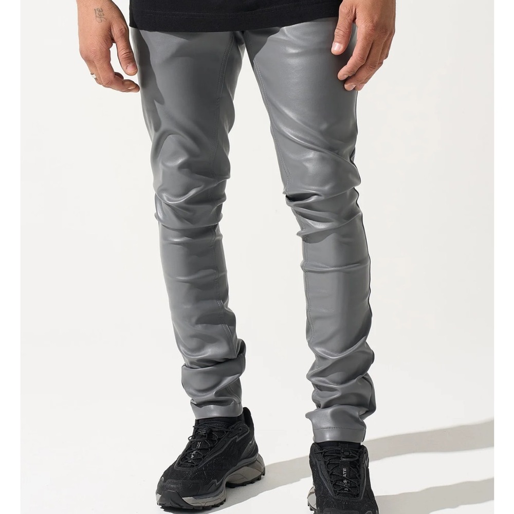 Men's Gray Faux Leather Pants